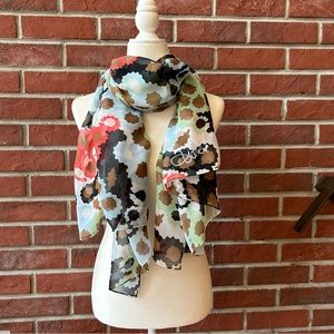•Diane V Furstenberg Signed Multicolor FloralWrap Silk Hand Rolled Scarf 68”x40”